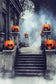 Mysterious Forest Castle Stairs Pumpkin Backdrop
