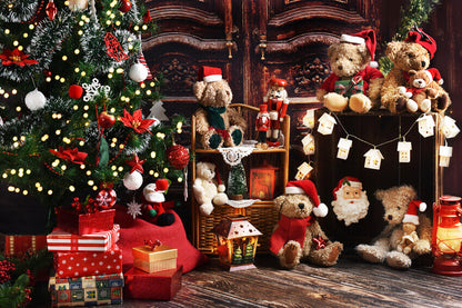 Christmas Tree Teddy Bears Decoration Backdrop 