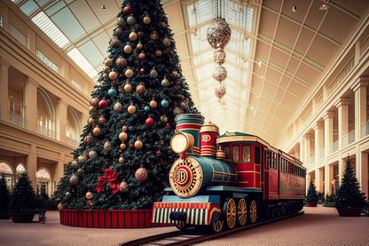 Big Christmas Tree Little Train Backdrop