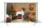 Christmas Cozy Fireplace Lights Tree Backdrop M8-69