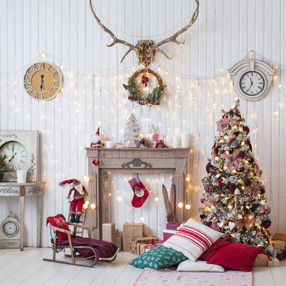 Christmas Decorated Living Room Backdrop M8-70