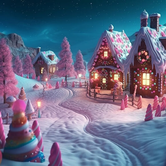 Gingerbread House Snow Winter Christmas Backdrop M8-72
