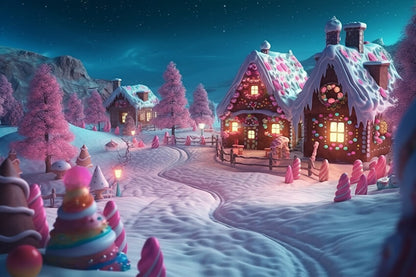 Gingerbread House Snow Winter Christmas Backdrop