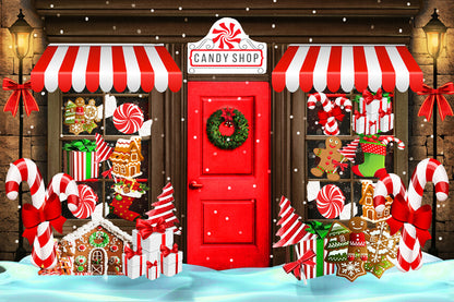 Christmas Candy Shop Snow Photography Backdrop