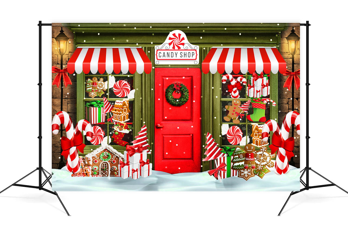 Green Candy Shop Christmas Photography Backdrop M8-79