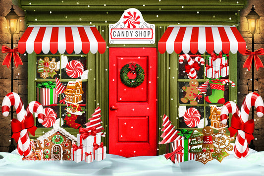 Green Candy Shop Christmas Photography Backdrop