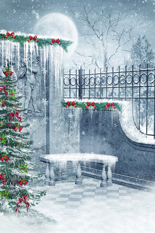 Winter Freeze Building Christmas Tree Backdrop