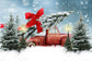 Christmas Tree with Red Bow Red Truck Backdrop