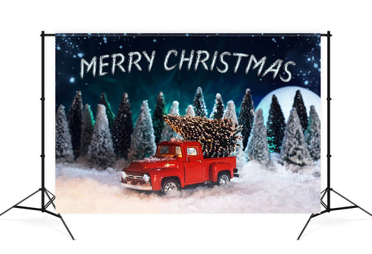 Snowy Forest Christmas Red Truck Backdrop M9-26