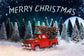 Snowy Forest Christmas Red Truck Backdrop