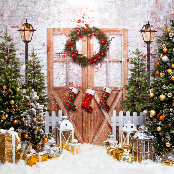 Snowflake Wooden Door Christmas Tree Backdrop M9-27