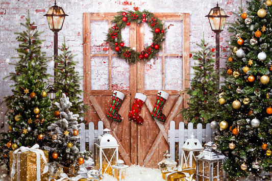 Snowflake Wooden Door Christmas Tree Backdrop