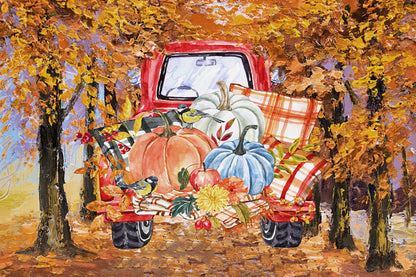 Fall Pumpkin Red Truck Thanksgiving Harvest Backdrop