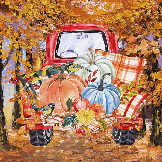 Fall Pumpkin Red Truck Thanksgiving Harvest Backdrop M9-30