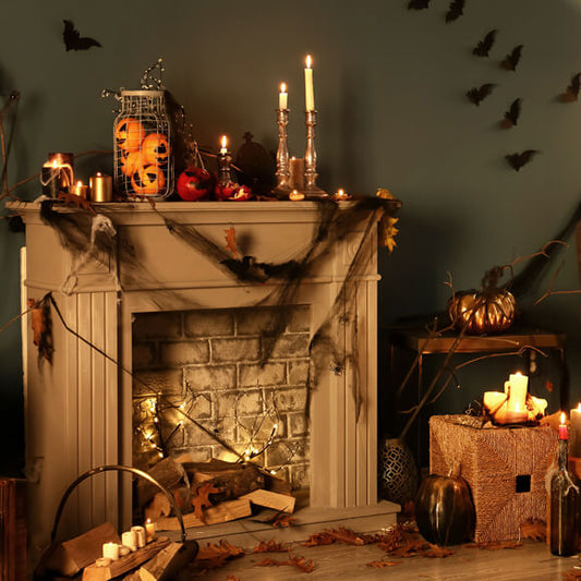 Halloween Fireplace Bats Backdrop for Photography M9-35