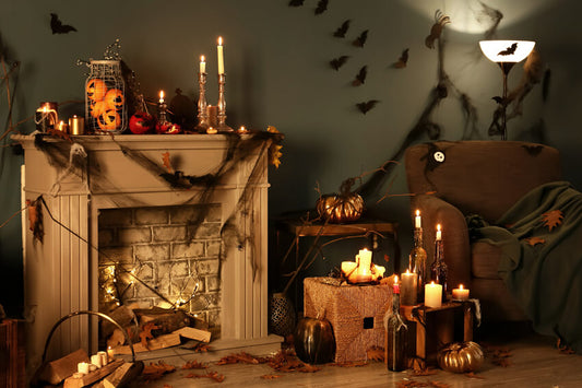 Halloween Fireplace Bats Backdrop for Photography