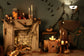Halloween Fireplace Bats Backdrop for Photography