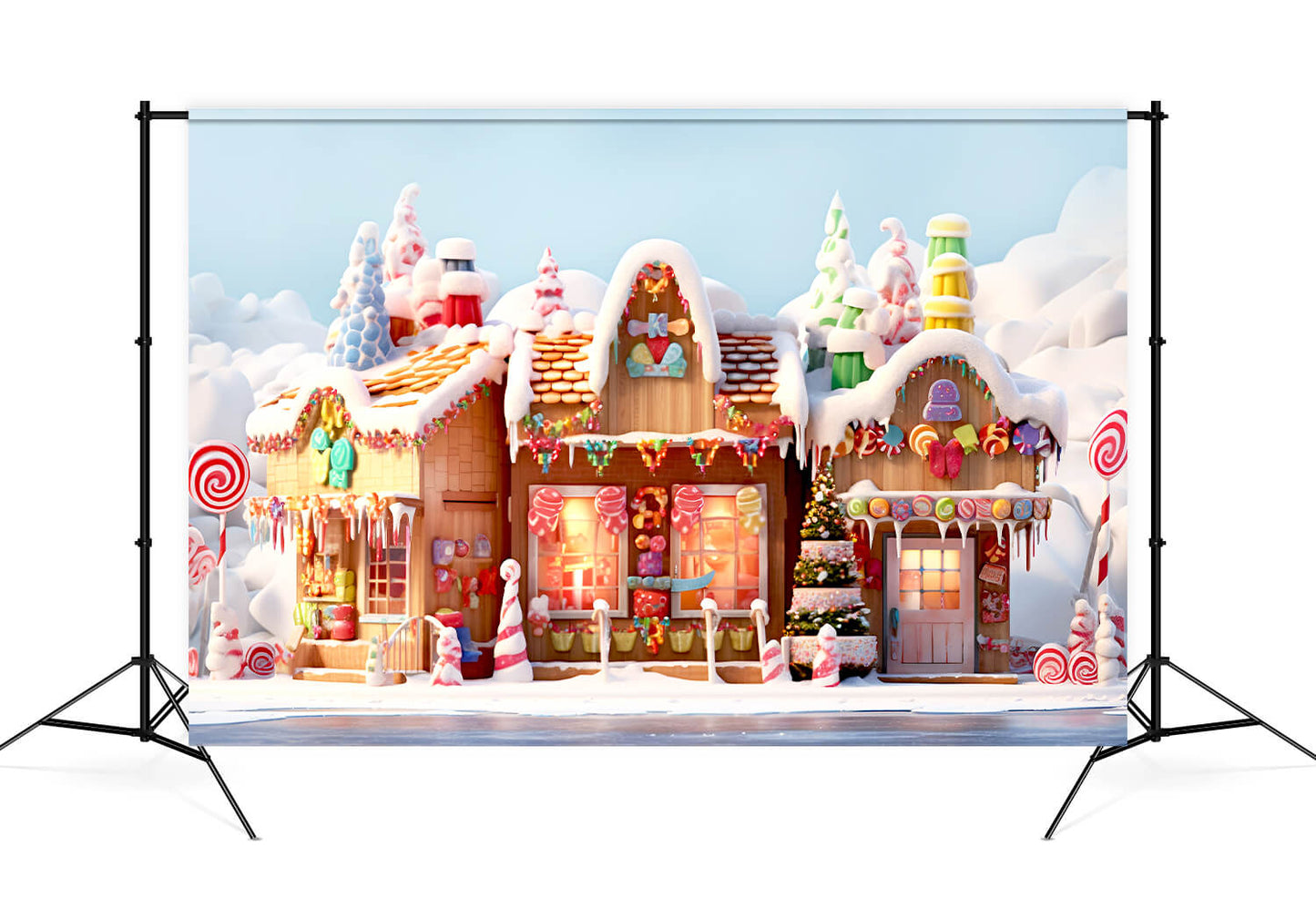 Christmas Snowy Gingerbread Candy House Backdrop M9-37