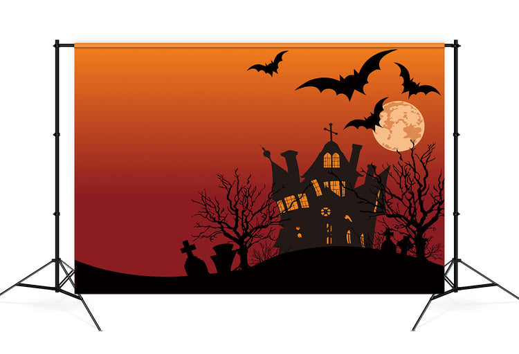 Bat Backdrop Halloween Spooky House Moon Bat Backdrop M9-44 – Dbackdrop