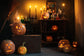 Halloween Witch Room Pumpkins Candles Backdrop