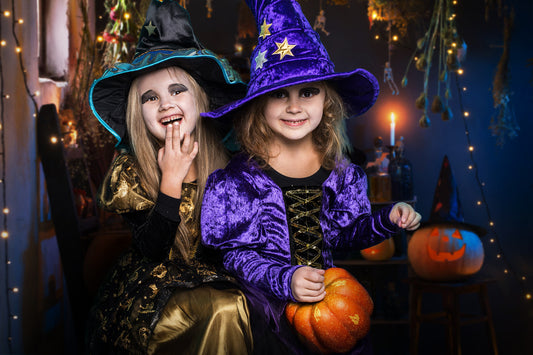 Halloween Pumpkins Lights Burning Candles Backdrop M9-48