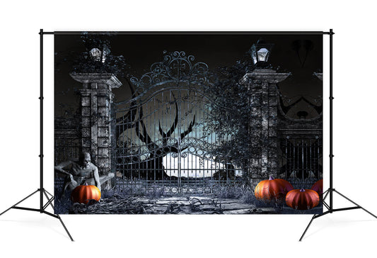 Halloween Night Spooky Gates Pumpkin Backdrop M9-53