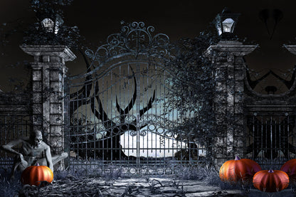 Halloween Night Spooky Gates Pumpkin Backdrop 