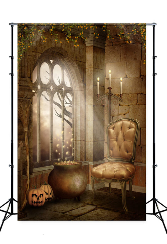 Gothic Castle Window Halloween Photography Backdrop M9-54