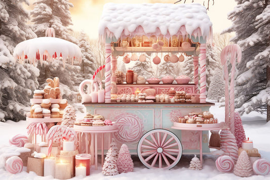 Candy Shop Cart Christmas Photography Backdrop
