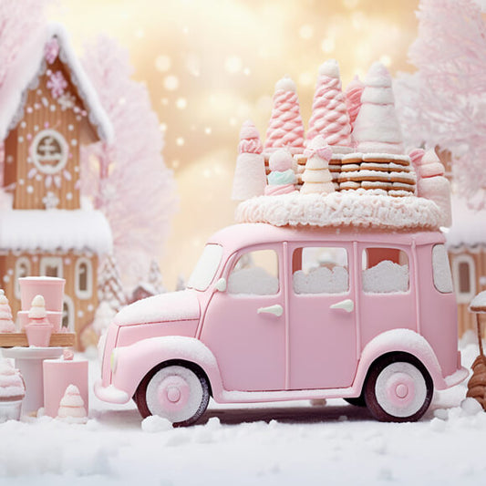 Pink Ice Cream Car Gingerbread Xmas Backdrop M9-62