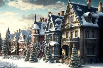 Christmas Retro Village Winter Snow Backdrop 