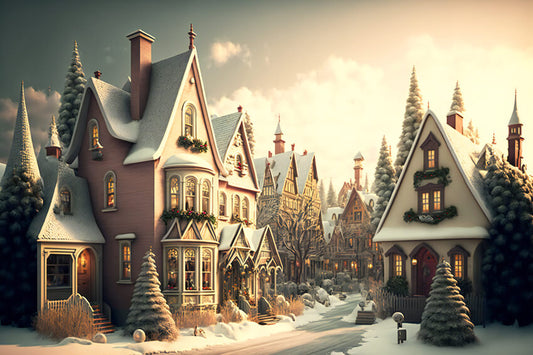 Christmas Village Winter Snow Landscape Backdrop