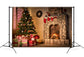 Decorated Christmas Tree Fireplace Backdrop M9-80