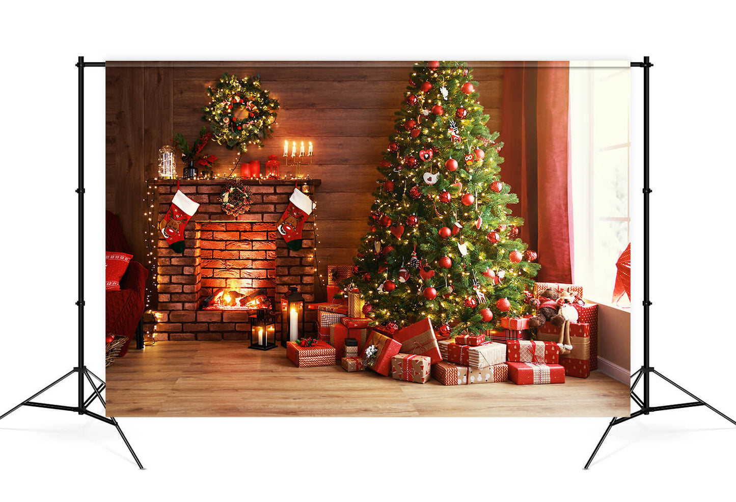 Christmas Glowing Tree Fireplace Gifts Backdrop M9-81