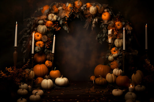 Retro Fall Pumpkin Vine Arch Candles Backdrop
