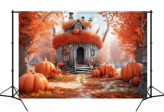 Pumpkin Cabin Maple Leaves Autumn Backdrop M9-84