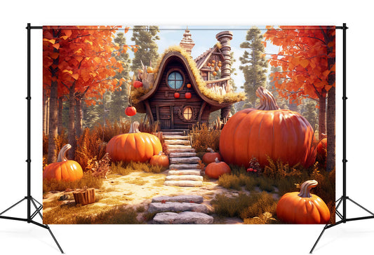 Maple Forest Autumn Pumpkin House Backdrop M9-89