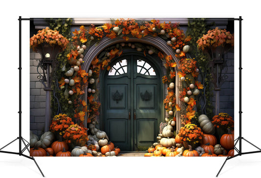 Fall Pumpkin Vintage Door Photography Backdrop M9-93