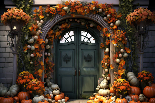 Fall Pumpkin Vintage Door Photography Backdrop