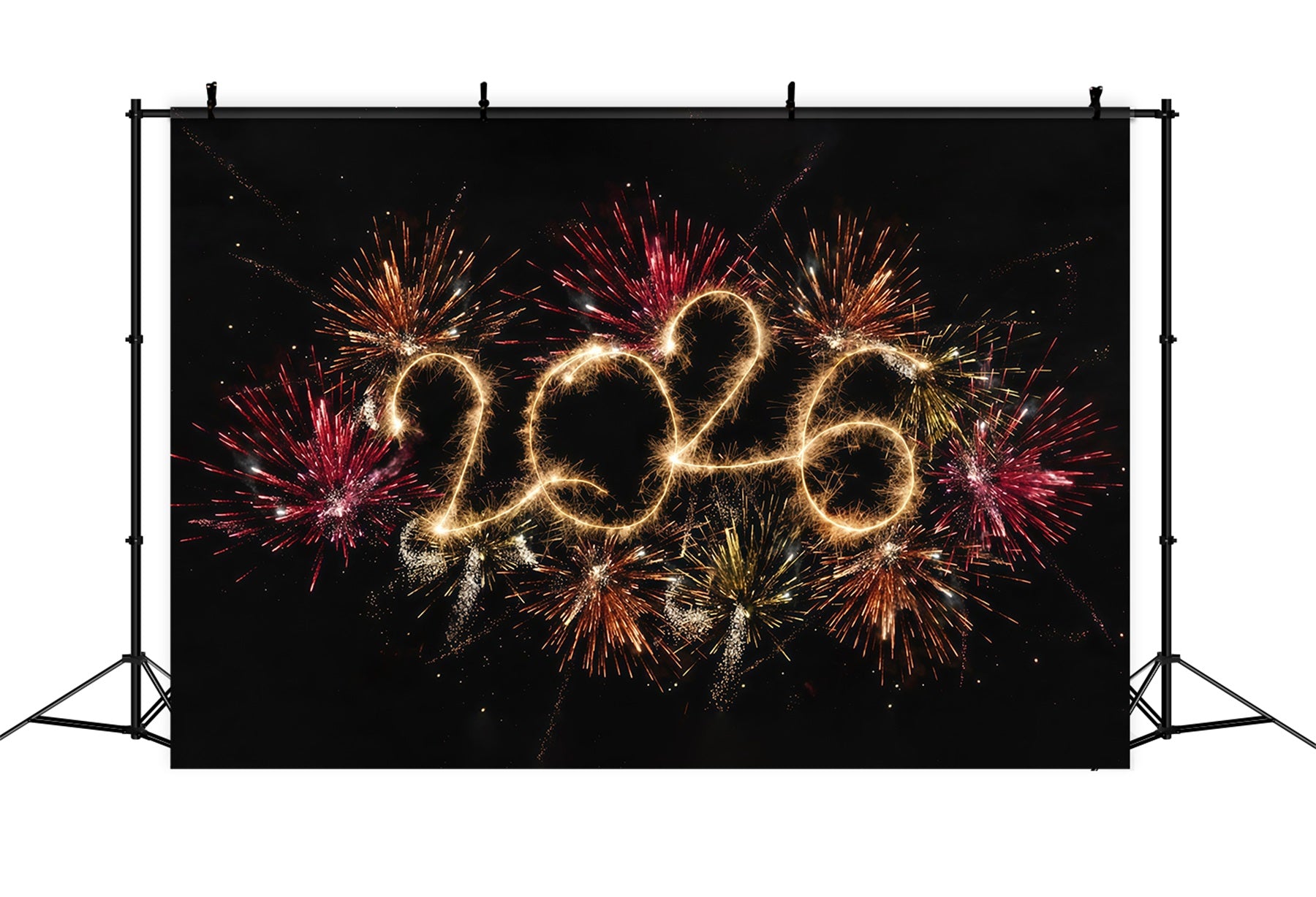 2026 New Year Backdrop Vibrant Fireworks Sparkle Burst Happy New Year Backdrop MRR10-10