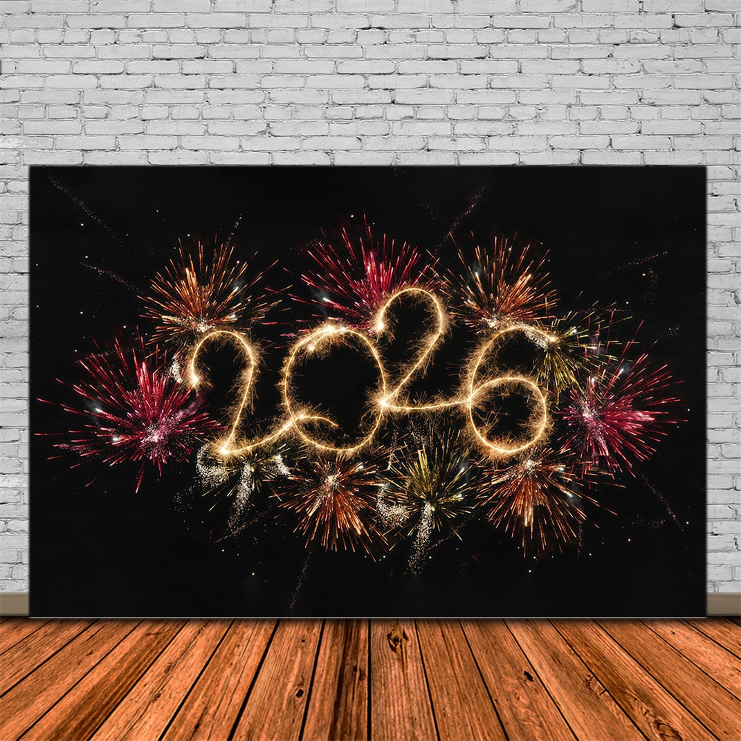 2026 New Year Backdrop Vibrant Fireworks Sparkle Burst Happy New Year Backdrop MRR10-10