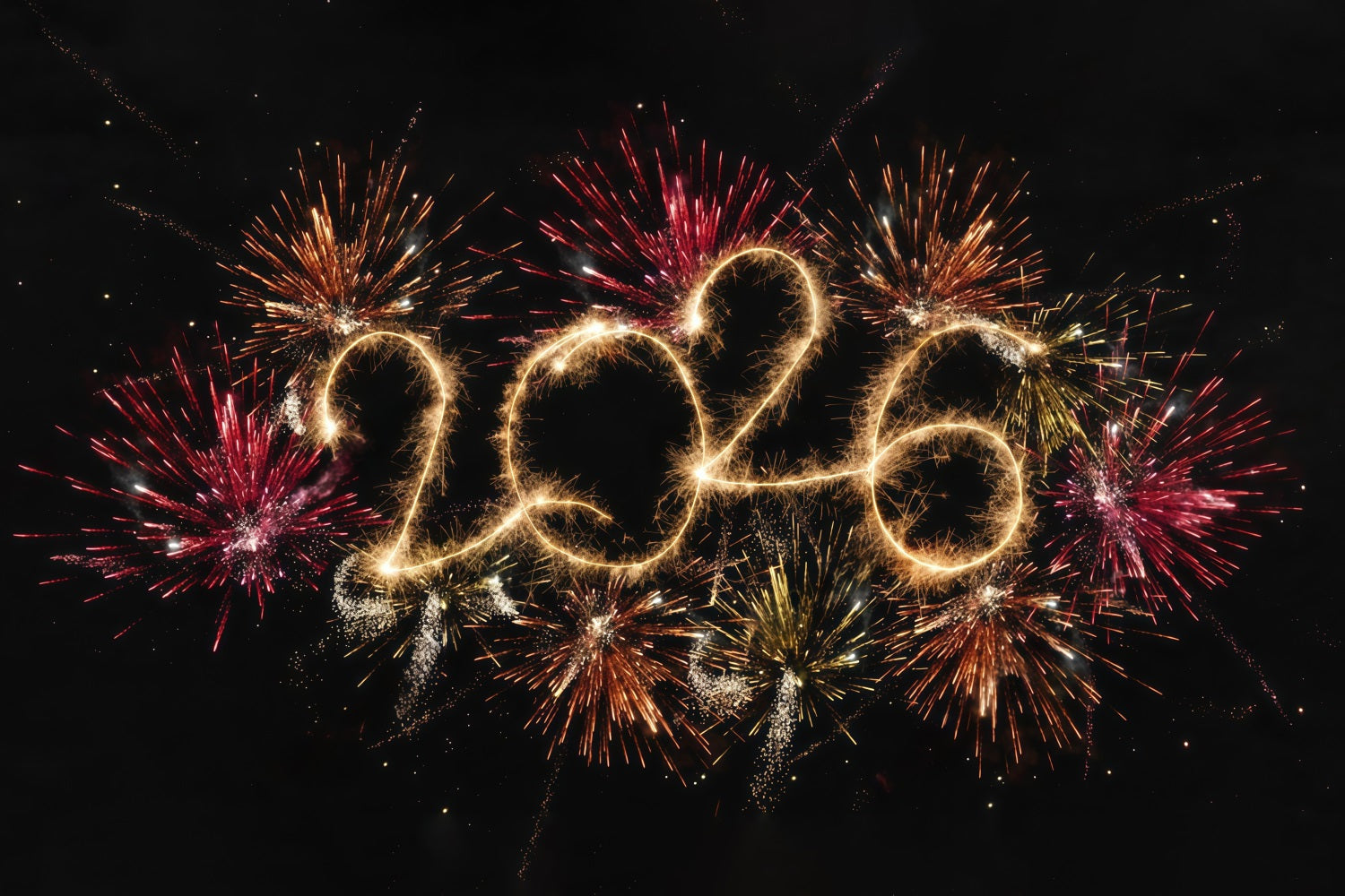 2026 New Year Backdrop Vibrant Fireworks Sparkle Burst Happy New Year Backdrop MRR10-10
