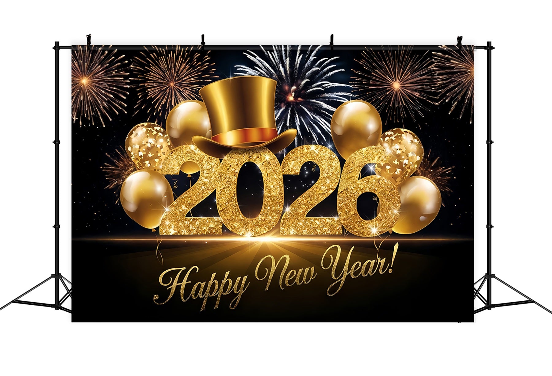 Happy New Year Photo Backdrop Glitter Balloons Festive Cheers New Year Backdrop MRR10-12