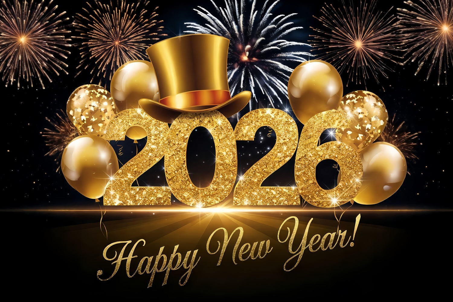 Happy New Year Photo Backdrop Glitter Balloons Festive Cheers New Year Backdrop MRR10-12