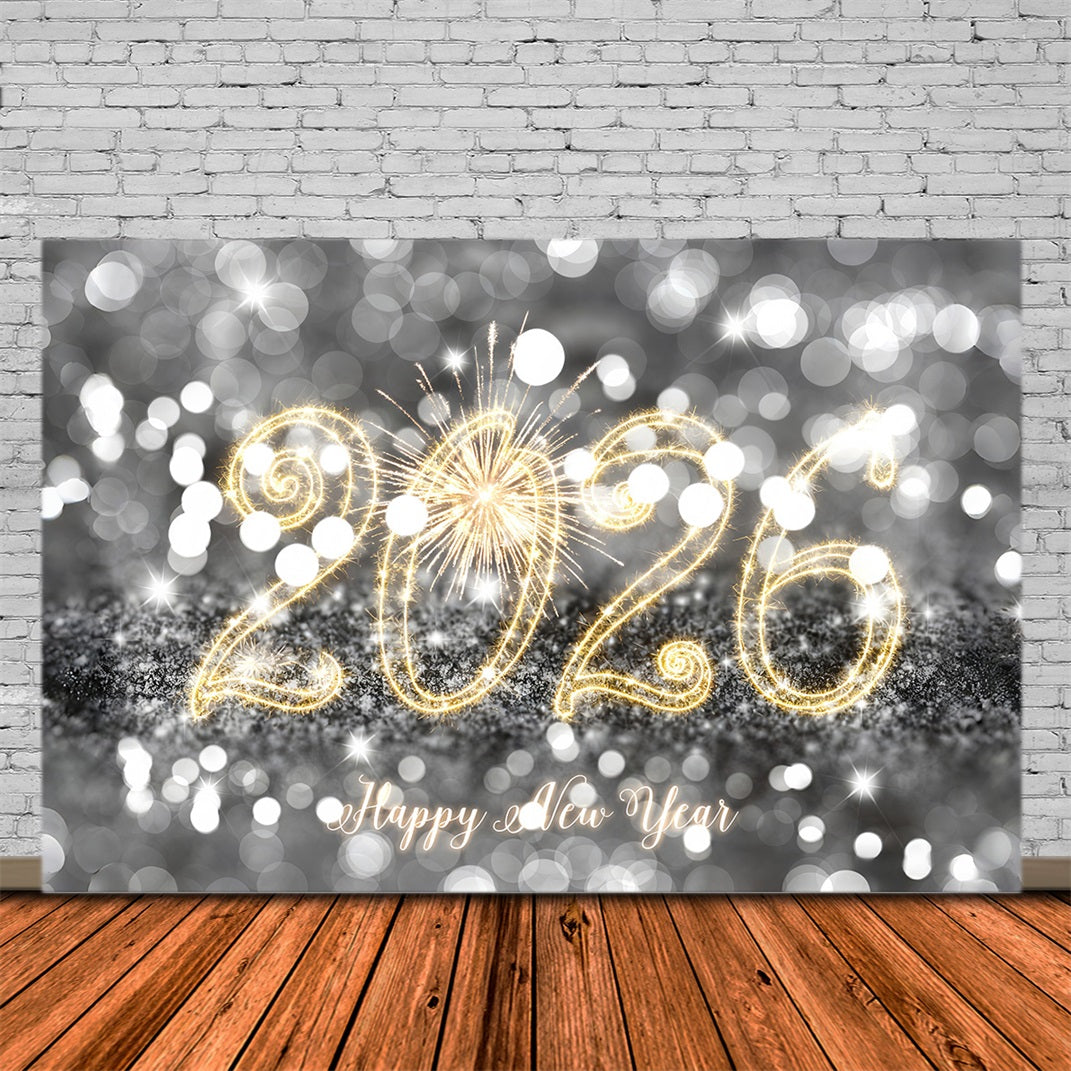 Happy New Year 2026 Backdrop Silver Sparkling Glitter Lights New Year Backdrop MRR10-13
