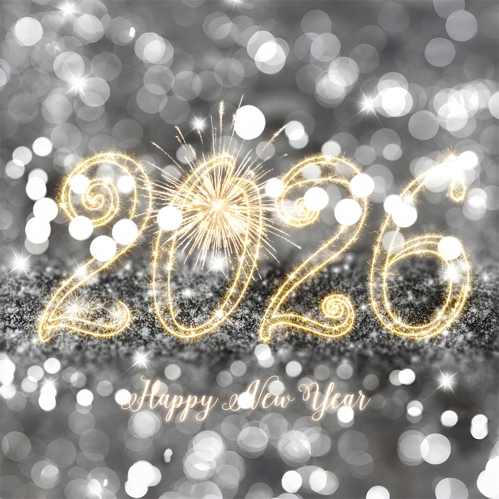 Happy New Year 2026 Backdrop Silver Sparkling Glitter Lights New Year Backdrop MRR10-13
