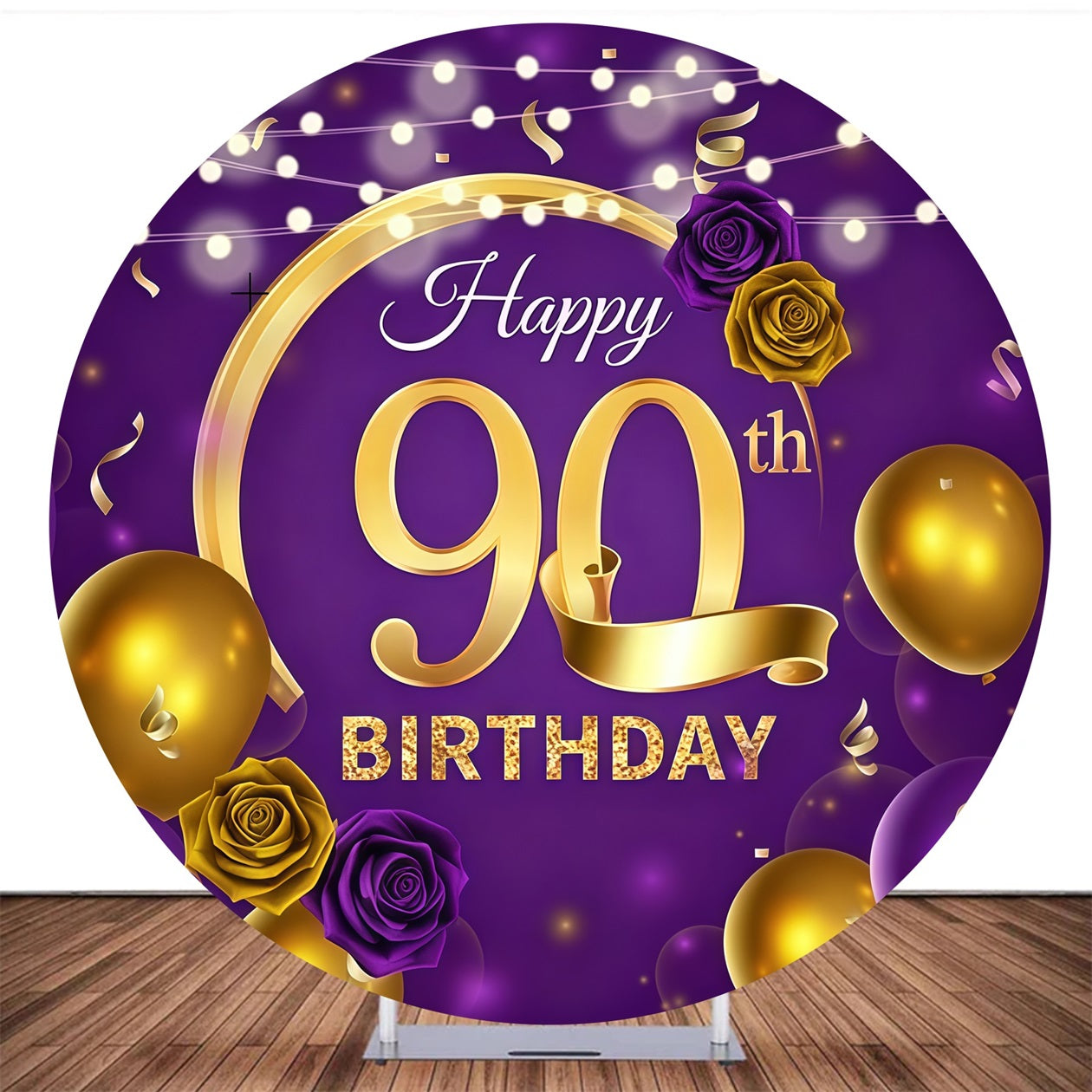Custom Circle Backdrop Purple Gold 90th Birthday Backdrop MRR10-141