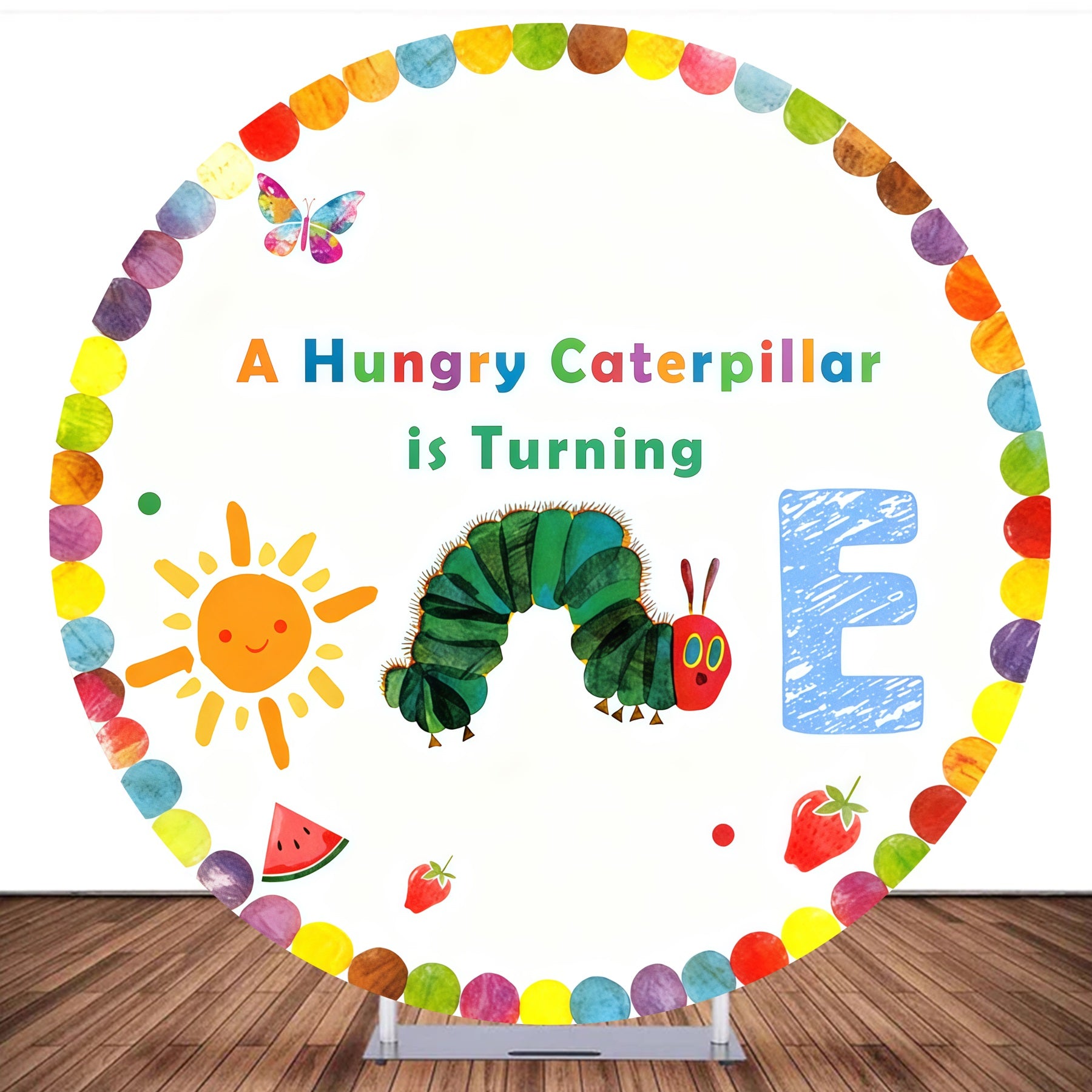 Round Backdrop Colorful Hungry Caterpillar Birthday Backdrop MRR10-145