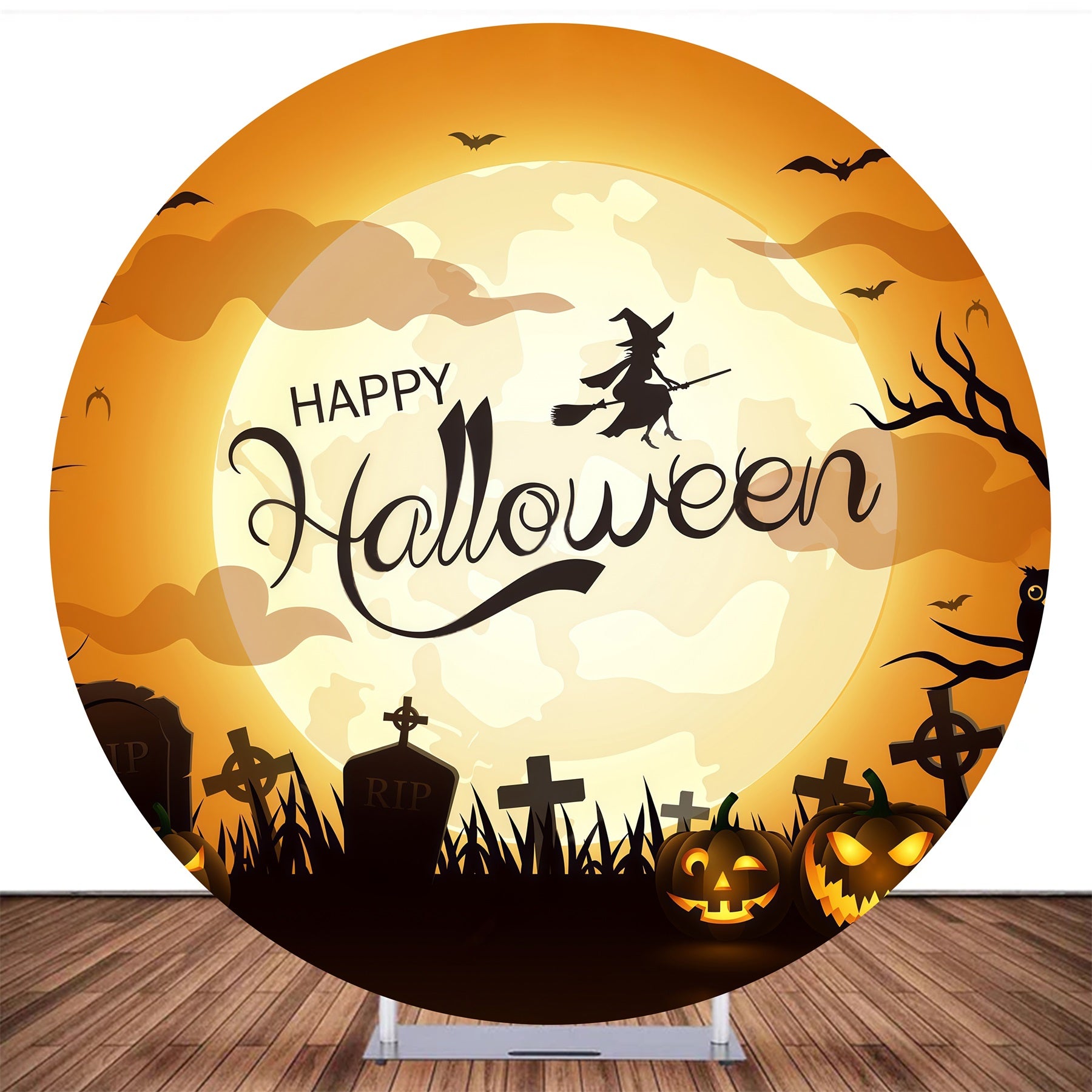 Custom Round Backdrop Cover Graveyard Pumpkins Halloween Backdrop MRR10-160