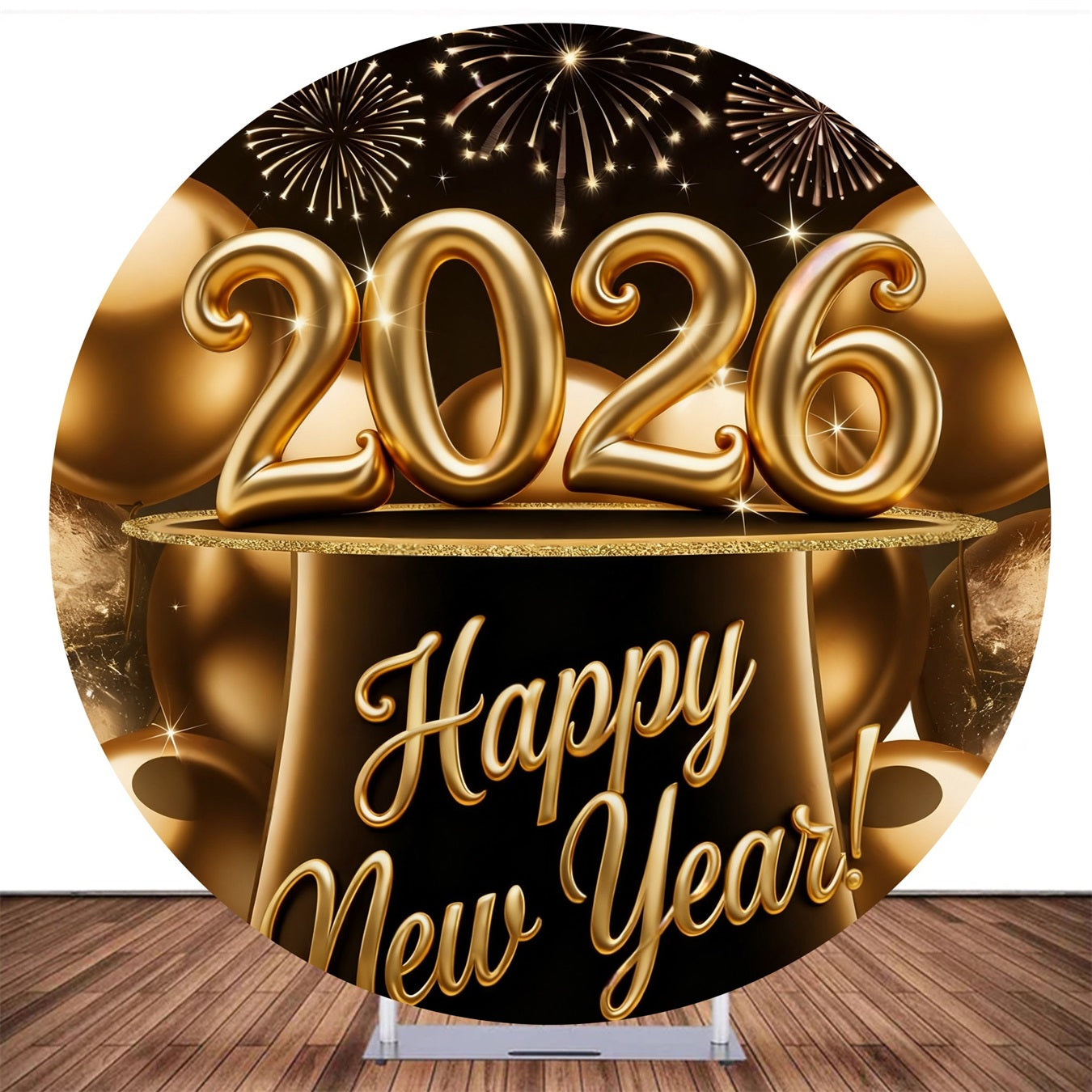Round Backdrop Cover Fireworks Gold Balloon New Year Backdrop MRR10-163